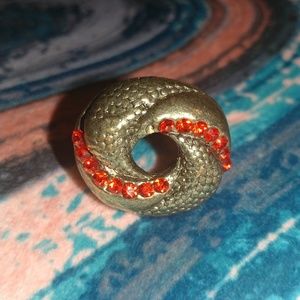 Gold Metal and Red Rhinestone Cut Out Ring